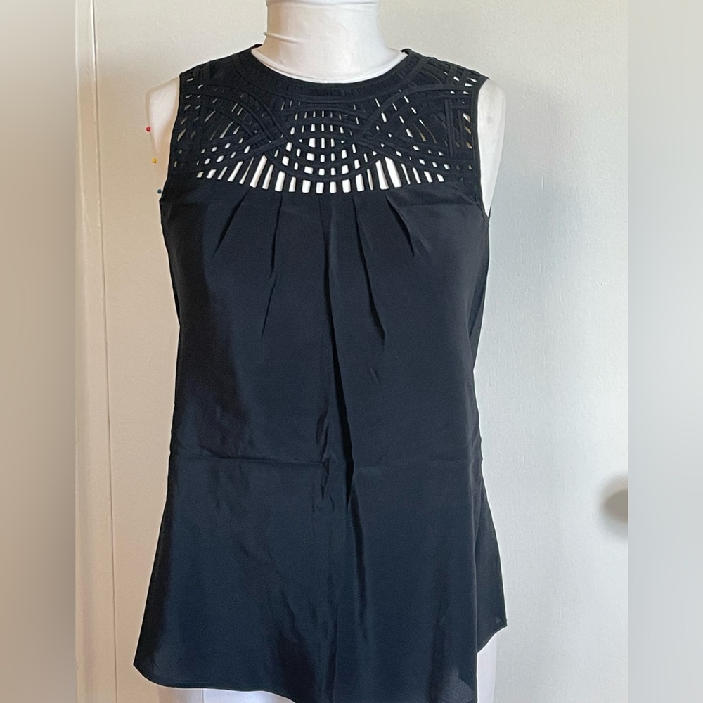 Banana Republic Embroidered Yoke Silk Sleeveless Blouse, XS